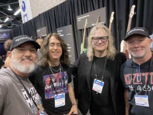Charlie, Dave, and Bill with Sheldon Dingwall - the MAN of Dingwall Guitars!!